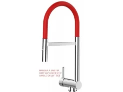 VIZIO Wasserhahn Vorfenster Küchenarmatur Umklappbar 6 CM LINKER HEBEL mit 360° Schwenkbarem Auslauf Abnehmbare 2 Strahl Brause Verchromt Rot