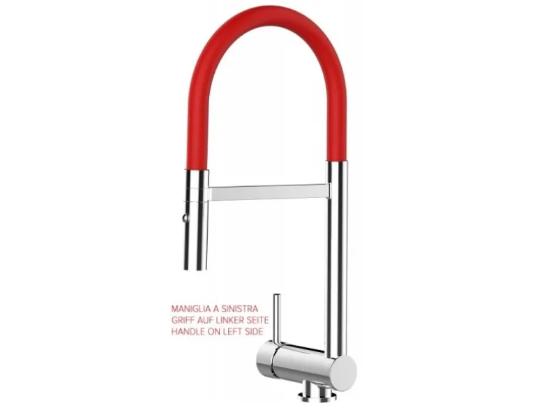 VIZIO Wasserhahn Vorfenster Küchenarmatur Umklappbar 6 CM LINKER HEBEL mit 360° Schwenkbarem Auslauf Abnehmbare 2 Strahl Brause Verchromt Rot