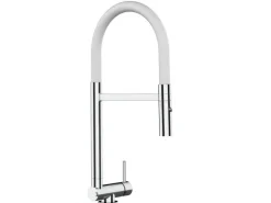VIZIO Wasserhahn Vorfenster Küchenarmatur Umklappbar 45 CM mit 360° Schwenkbarem Auslauf Abnehmbare 2 Strahl Handbrause Verchromt Weiß