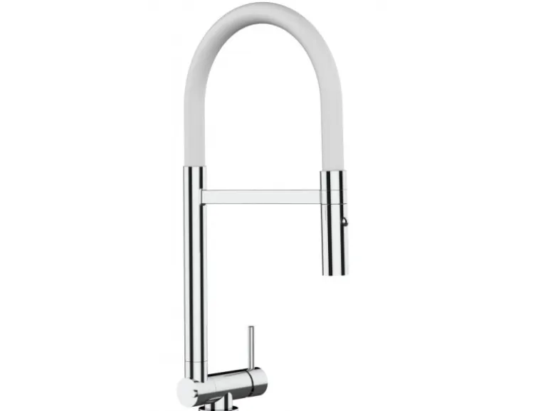VIZIO Wasserhahn Vorfenster Küchenarmatur Umklappbar 45 CM mit 360° Schwenkbarem Auslauf Abnehmbare 2 Strahl Handbrause Verchromt Weiß