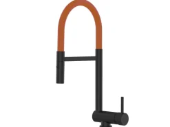 VIZIO Wasserhahn Vorfenster Küchenarmatur Umklappbar 6 CM mit 360° Schwenkbarem Auslauf Abnehmbare 2 Strahl Handbrause Schwarz Matt Orange