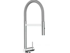 VIZIO Wasserhahn Vorfenster Küchenarmatur Umklappbar 45 CM mit 360° Schwenkbarem Auslauf Abnehmbare 2 Strahl Handbrause Verchromt Grau