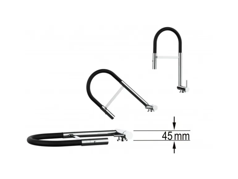 VIZIO Wasserhahn Vorfenster Küchenarmatur Umklappbar 45 CM mit 360° Schwenkbarem Auslauf Abnehmbare 2 Strahl Handbrause Verchromt Grau