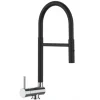VIZIO Wasserhahn Vorfenster Küchenarmatur Umklappbar 6 CM LINKER HEBEL 360° Schwenkbarem Auslauf Abnehmbare 2 Strahl Brause Schwarz Matt   Chrom