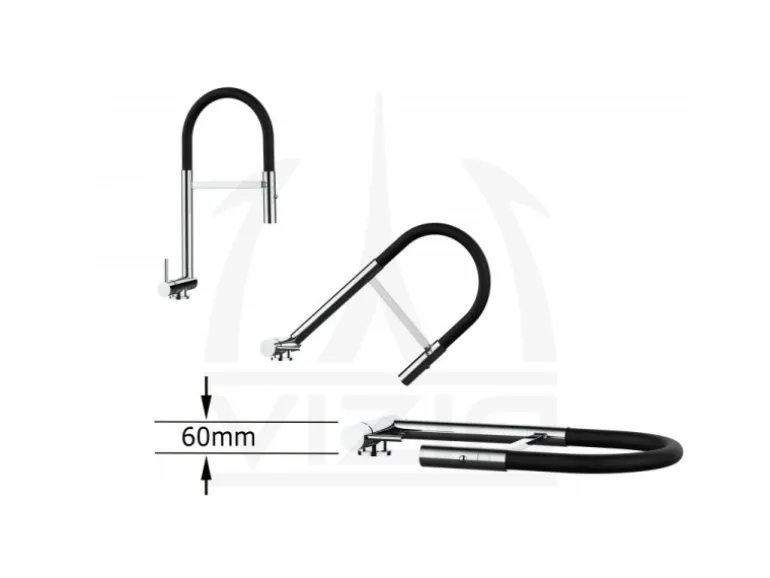 VIZIO Wasserhahn Vorfenster Küchenarmatur Umklappbar 6 CM LINKER HEBEL 360° Schwenkbarem Auslauf Abnehmbare 2 Strahl Brause Schwarz Matt Chrom