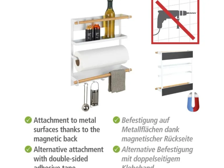 Wenko Küchenregal Magna Magnetisches Regal zur Befestigung ohne Bohren Weiß