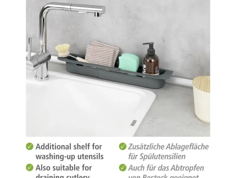 Wenko Spülorganizer Fino Ausziehbar bis 49,5 cm x 5,5 cm x 8,5 cm Grau
