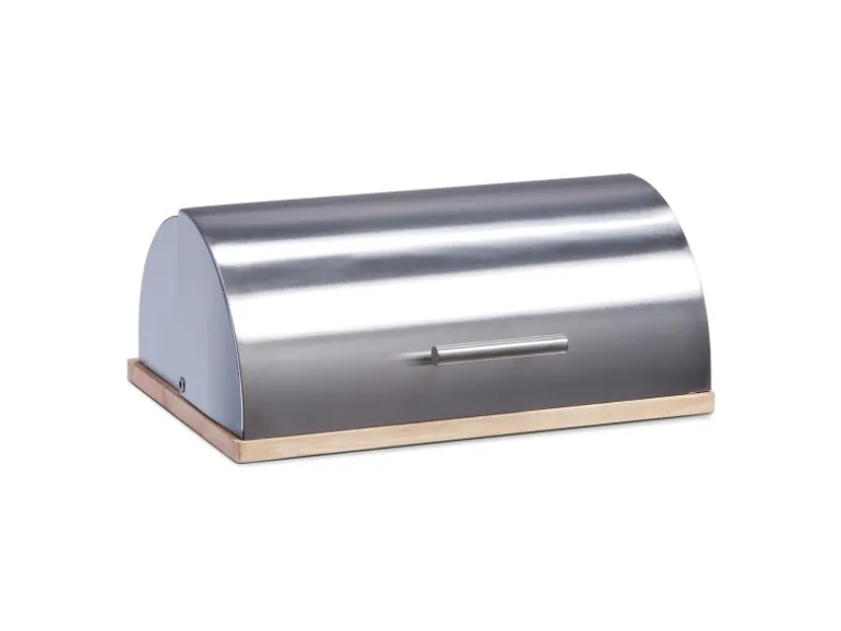 Zeller Brotkasten Edelstahl/Gummibaum 16 cm x 28 cm x 39 cm Silber