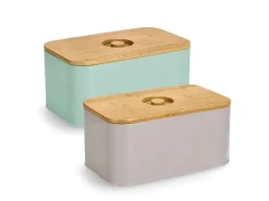 Zeller Brotkasten Metall mit Bambusdeckel 30 cm x 18 cm x 14 cm Beige