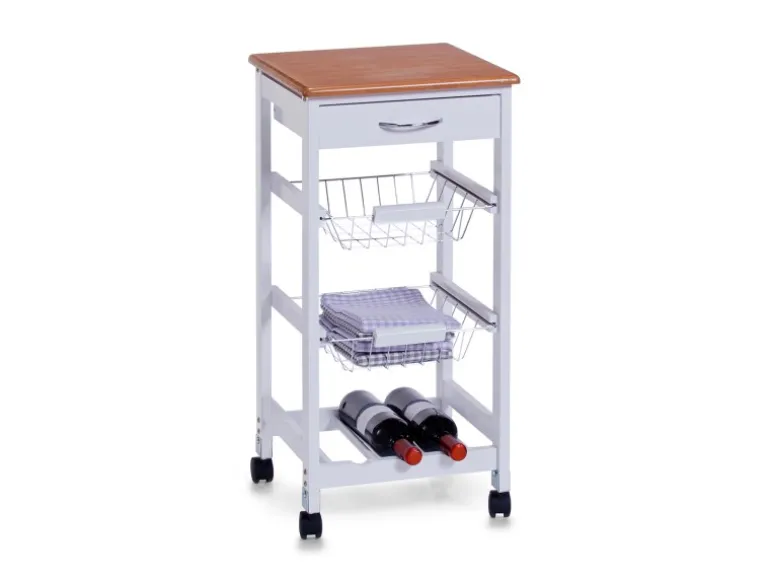 Zeller Küchenrollwagen MDF mit Bambusdekor-Top 37 cm x 37 cm x 76,5 cm Weiß