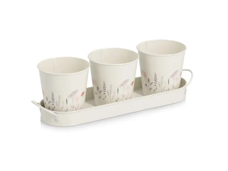 Zeller Kräutertopf-Set Flowers Metall 4-teilig Weiß