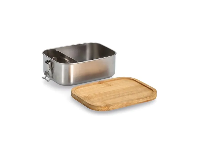Zeller Lunch Box Edelstahl/Bambus mit Clipverschluss 6,8 x 14 x 18,4 cm Silber