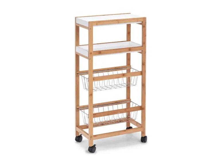 Zeller Nischen-Rollwagen Bambus/MDF/Metall 82,5 cm x 22 cm x 40 cm Weiß-Natur