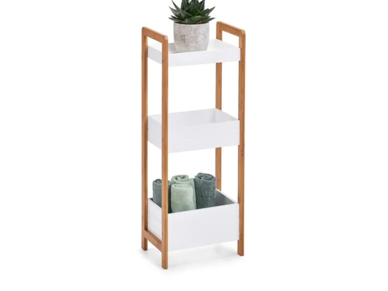 Zeller Standregal mit 3 Ablagefächern Bambus/MDF 74 cm x 22 cm x 28 cm Weiß