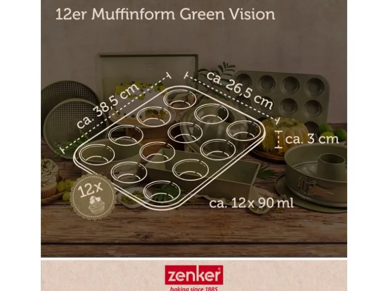 Zenker 12er Muffinform Green Vision 38,5 cm x 26,5 cm x 3 cm