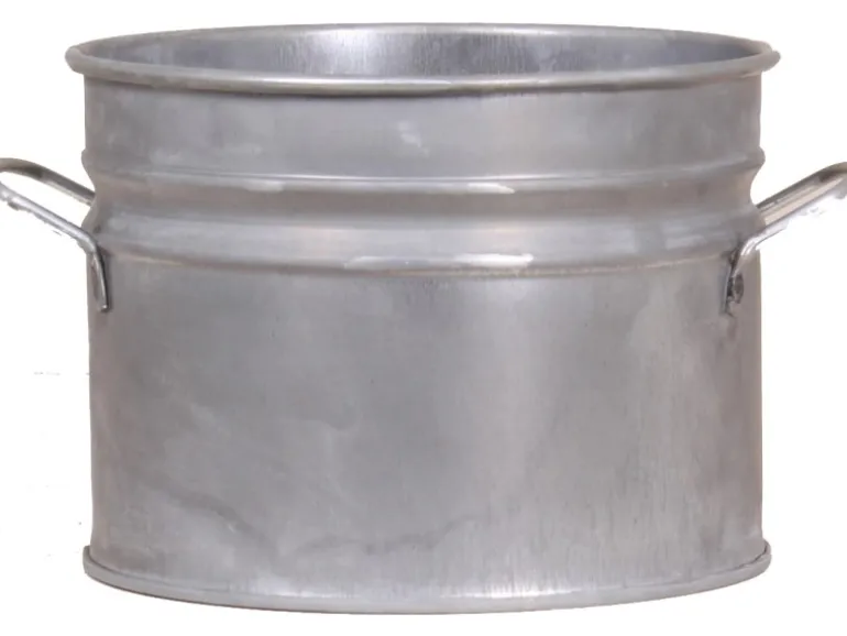 Zink-Übertopf mit Griffen Ø 16 cm x 13 cm Silber